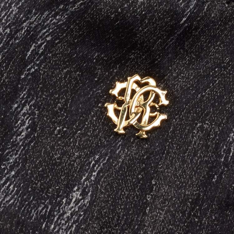 Pre Owned Roberto Cavalli Black Animal Print Silk Stole
