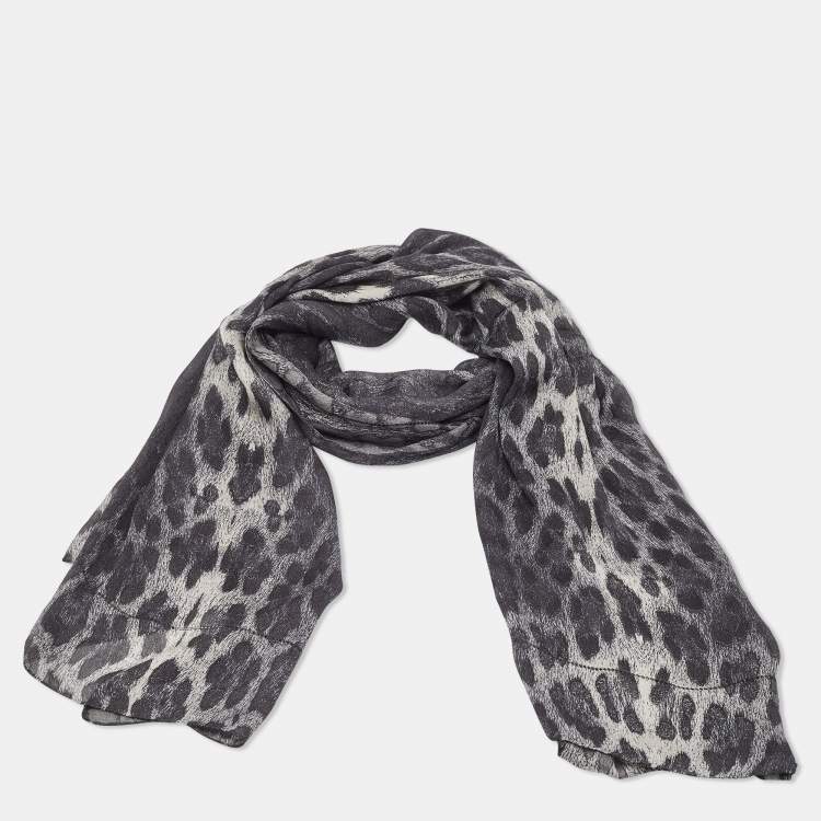 Pre Owned Roberto Cavalli Black Animal Print Silk Stole