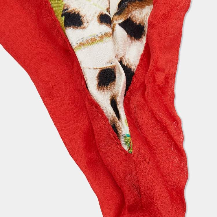 Pre Owned Roberto Cavalli Muticolor Printed Satin Silk Kefia Scarf