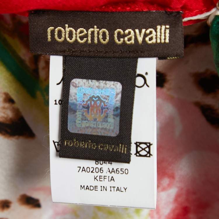 Pre Owned Roberto Cavalli Muticolor Printed Satin Silk Kefia Scarf