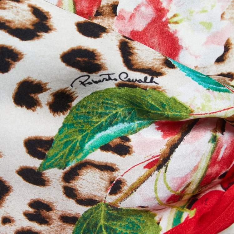 Pre Owned Roberto Cavalli Muticolor Printed Satin Silk Kefia Scarf