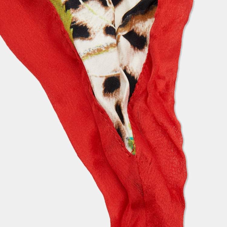 Pre Owned Roberto Cavalli Muticolor Printed Satin Silk Kefia Scarf