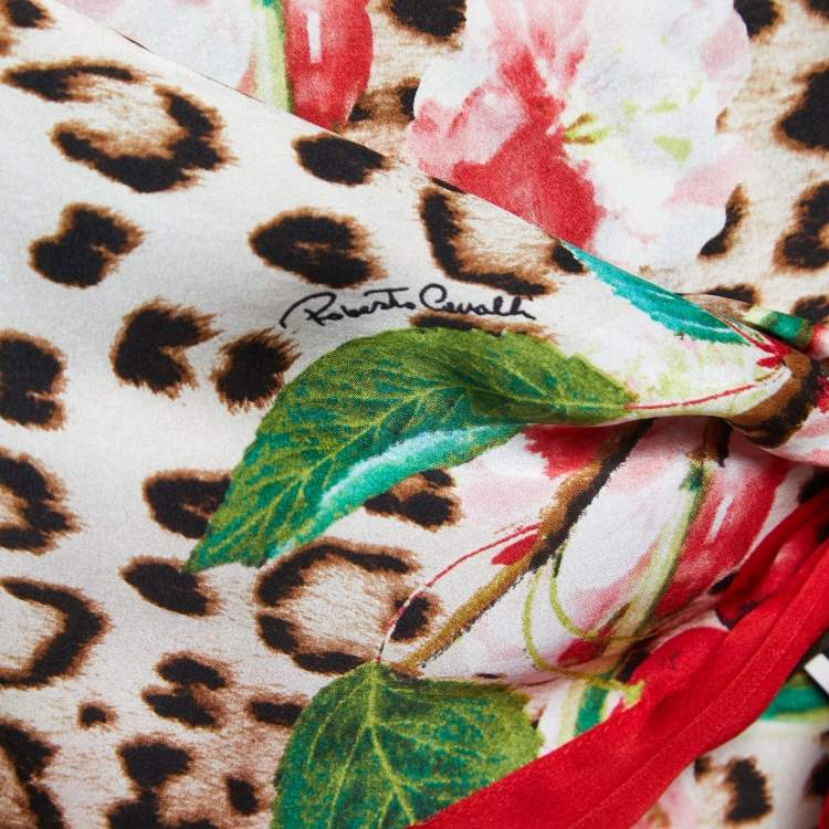 Pre Owned Roberto Cavalli Muticolor Printed Satin Silk Kefia Scarf