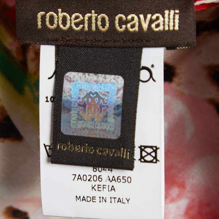 Pre Owned Roberto Cavalli Muticolor Printed Satin Silk Kefia Scarf