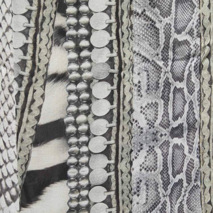 Pre Owned Roberto Cavalli Black Animal Print Silk Stole