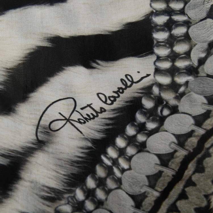 Pre Owned Roberto Cavalli Black Animal Print Silk Stole