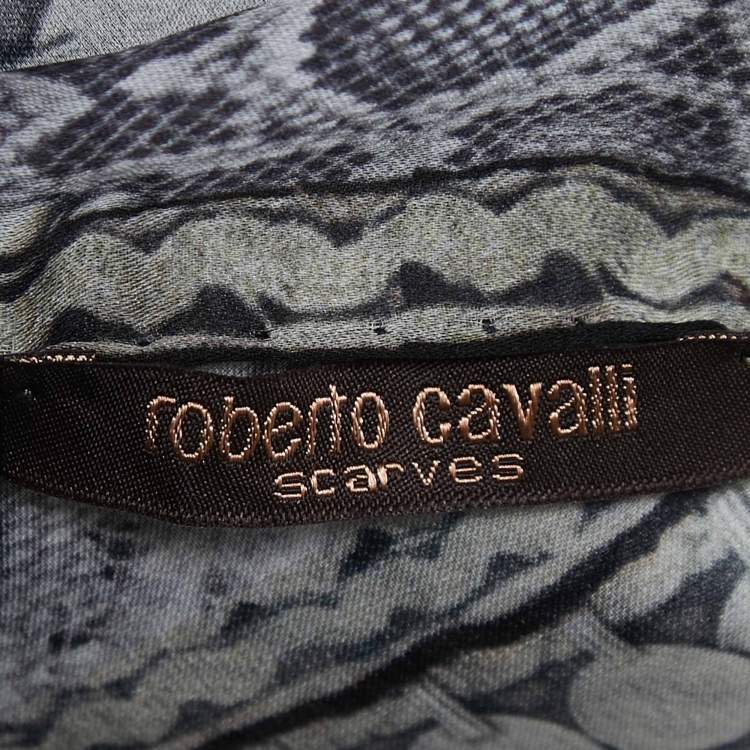 Pre Owned Roberto Cavalli Black Animal Print Silk Stole