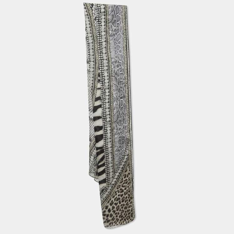Pre Owned Roberto Cavalli Black Animal Print Silk Stole