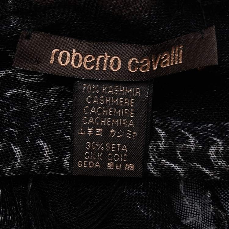 Pre Owned Roberto Cavalli Black Floral Print Cashmere Scarf