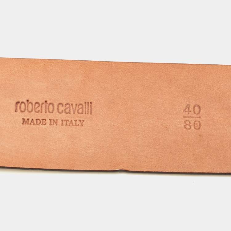Pre Owned Roberto Cavalli White Python RC Logo Belt 80CM