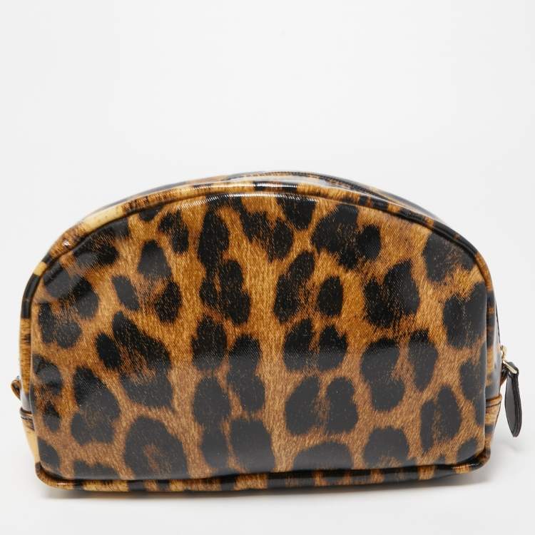 Pre Owned Roberto Cavalli Brown/Black Leopard Print Coated Canvas Cosmetic Pouch