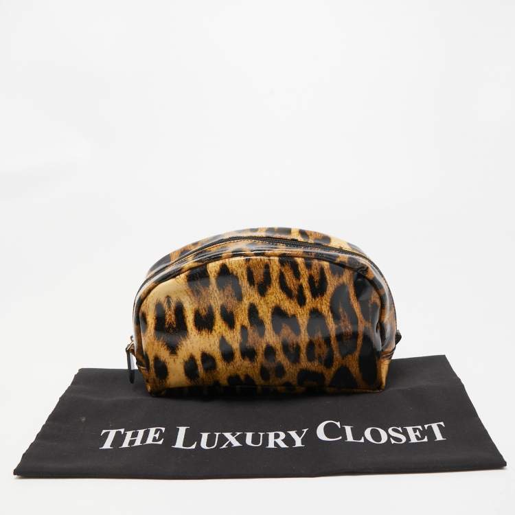 Pre Owned Roberto Cavalli Brown/Black Leopard Print Coated Canvas Cosmetic Pouch