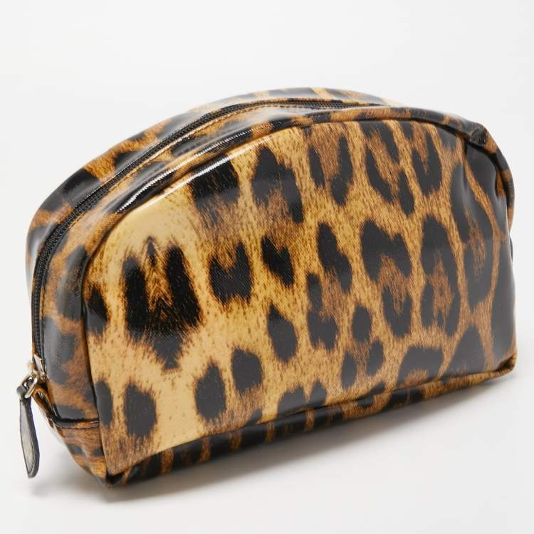 Pre Owned Roberto Cavalli Brown/Black Leopard Print Coated Canvas Cosmetic Pouch