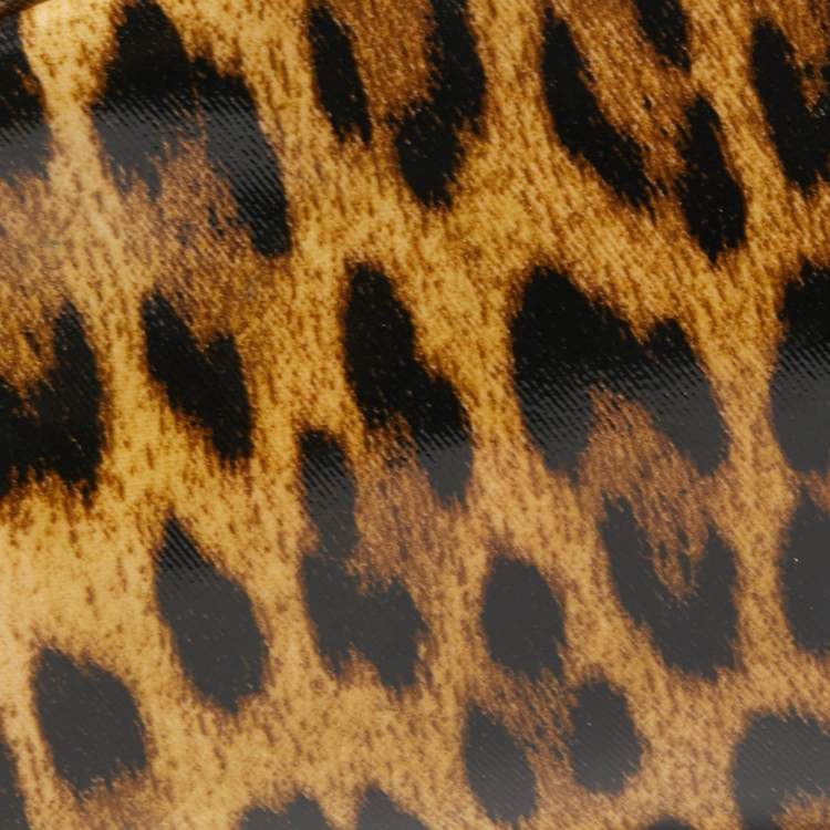 Pre Owned Roberto Cavalli Brown/Black Leopard Print Coated Canvas Cosmetic Pouch