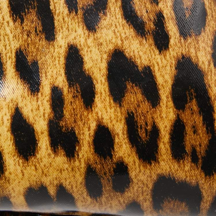 Pre Owned Roberto Cavalli Brown/Black Leopard Print Coated Canvas Cosmetic Pouch