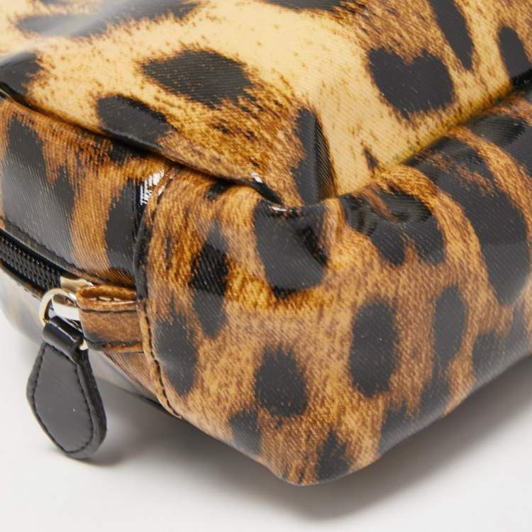 Pre Owned Roberto Cavalli Brown/Black Leopard Print Coated Canvas Cosmetic Pouch