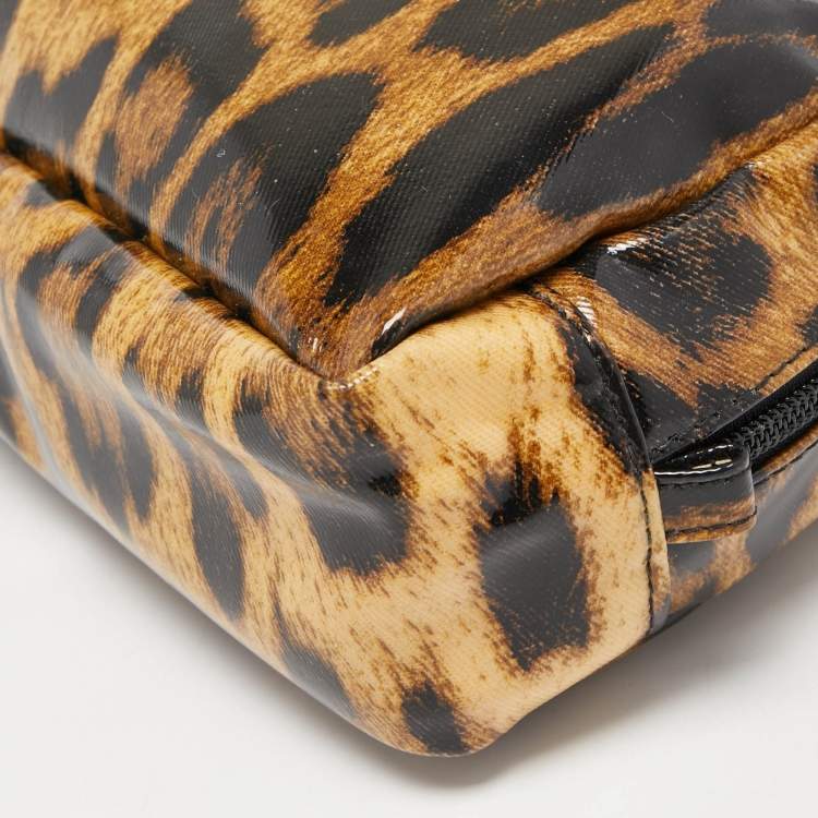 Pre Owned Roberto Cavalli Brown/Black Leopard Print Coated Canvas Cosmetic Pouch