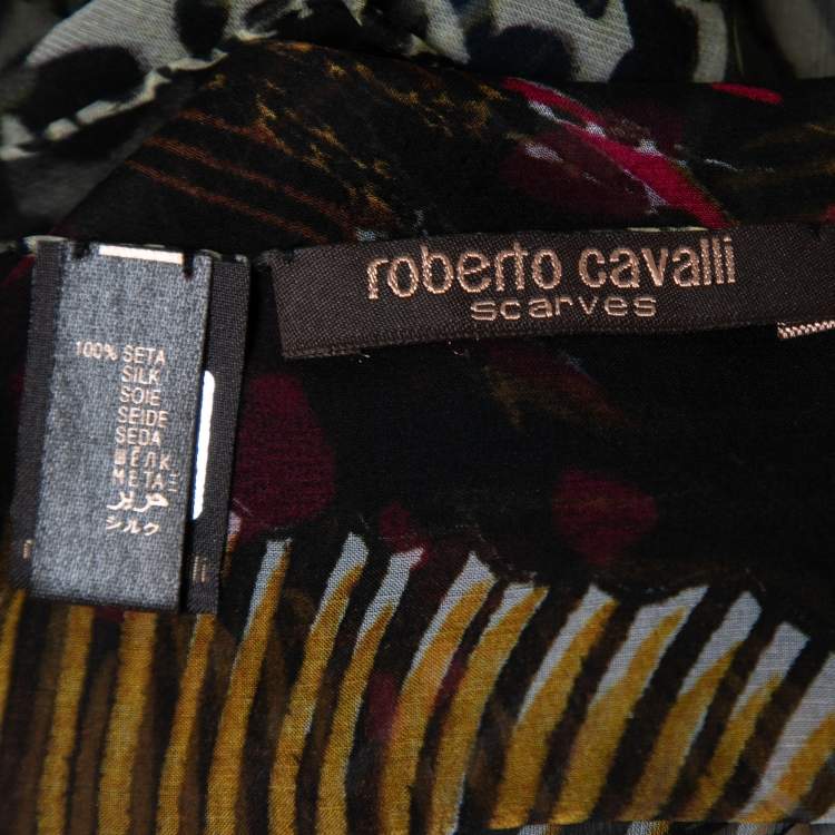 Pre Owned Roberto Cavalli Black Butterfly Print Silk Square Scarf