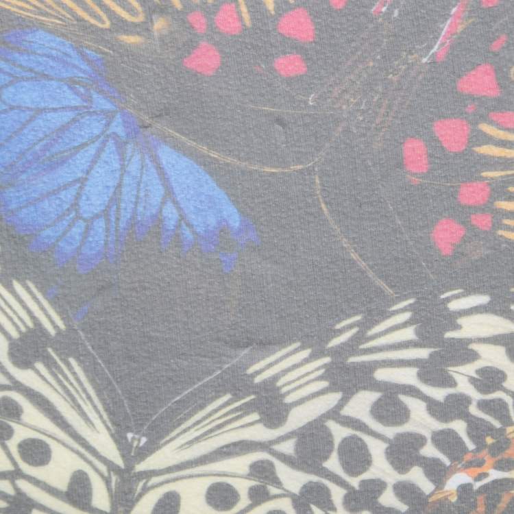 Pre Owned Roberto Cavalli Black Butterfly Print Silk Square Scarf