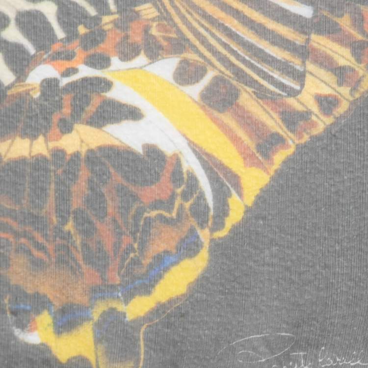 Pre Owned Roberto Cavalli Black Butterfly Print Silk Square Scarf