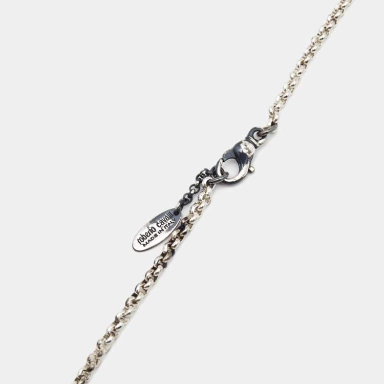 Pre Owned Roberto Cavalli Turquoise Color Stone Silver Tone Pendant Necklace