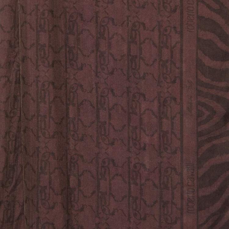 Pre Owned Roberto Cavalli Burgundy Printed Silk Stole