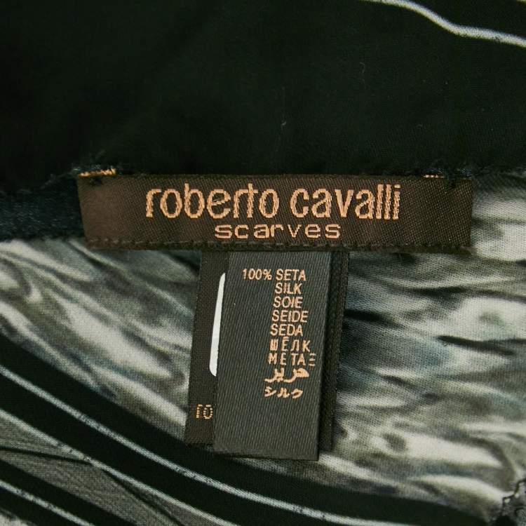 مملوكة مسبقًا Roberto Cavalli Black Printed Silk Scarf