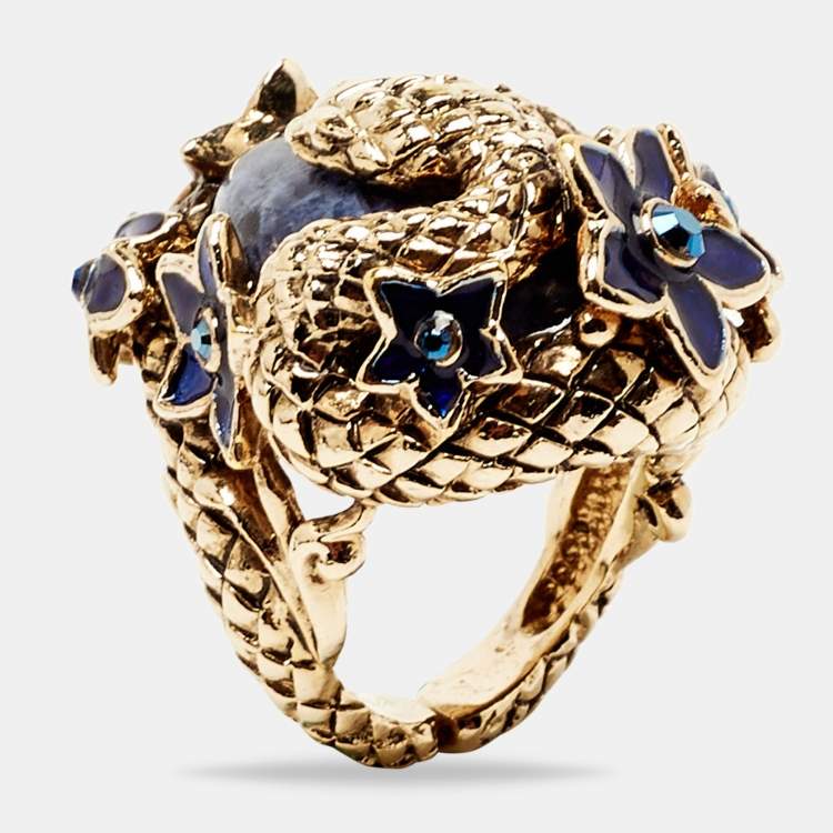 Roberto Cavalli Enamel Crystal Gold Tone Serpenti Ring Size 52 Roberto ...