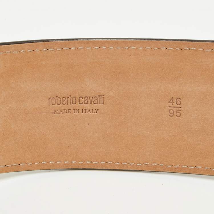 Pre Owned Roberto Cavalli Beige Leaopard Print Canvas RC Logo Waist Belt 95CM