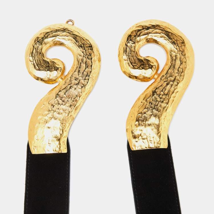 Pre Owned Roberto Cavalli Black Suede Swoop Metal Waist Belt