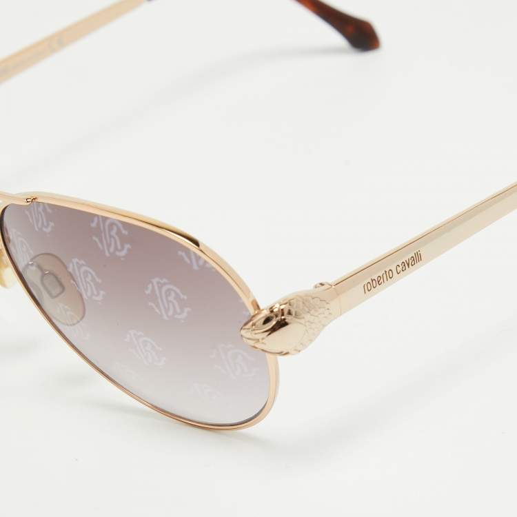 Pre Owned Roberto Cavalli Brown/Gold Gradient Matar 884S Aviator Sunglasses