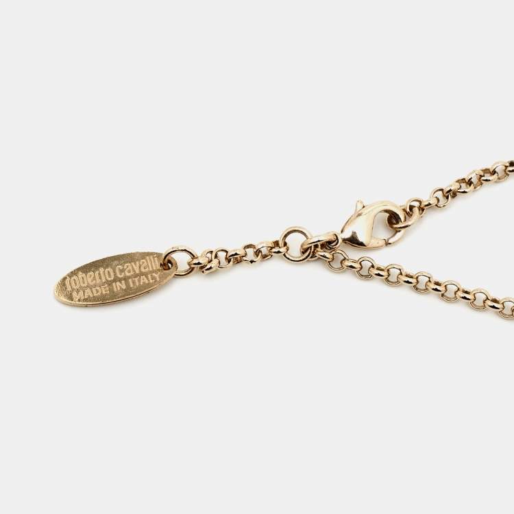 Pre Owned Roberto Cavalli Horn Snake Crystal Gold Tone Necklace