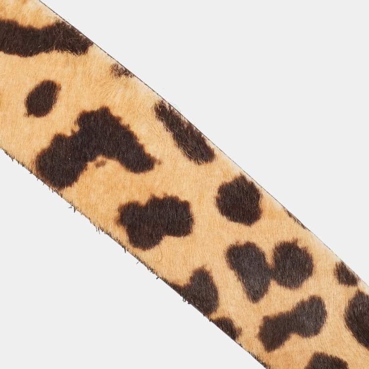 Pre Owned Roberto Cavalli Beige Leopard Print Calfhair RC Logo Belt 80CM