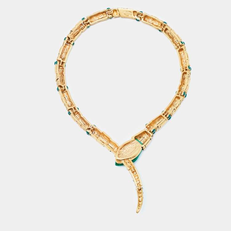 Pre Owned Roberto Cavalli Snake Composite Enamel Gold Tone Necklace