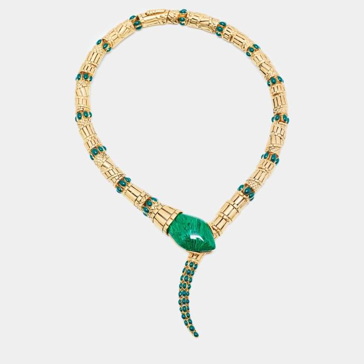 Pre Owned Roberto Cavalli Snake Composite Enamel Gold Tone Necklace