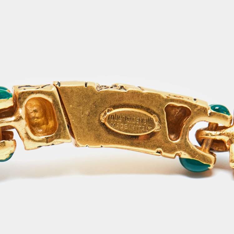 Pre Owned Roberto Cavalli Snake Composite Enamel Gold Tone Necklace
