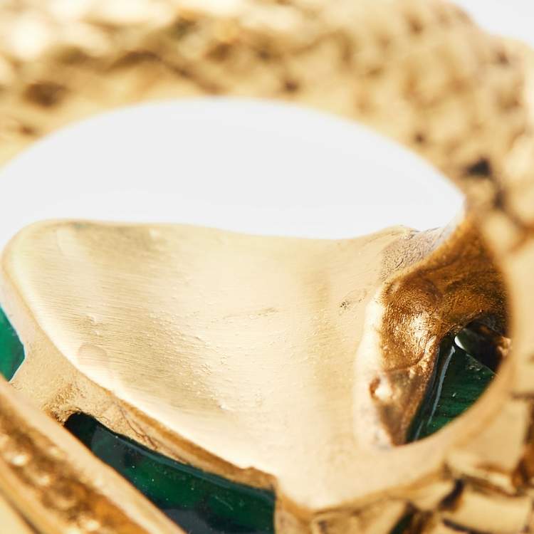 Pre Owned Roberto Cavalli Snake Composite Enamel Gold Tone Ring Size 54