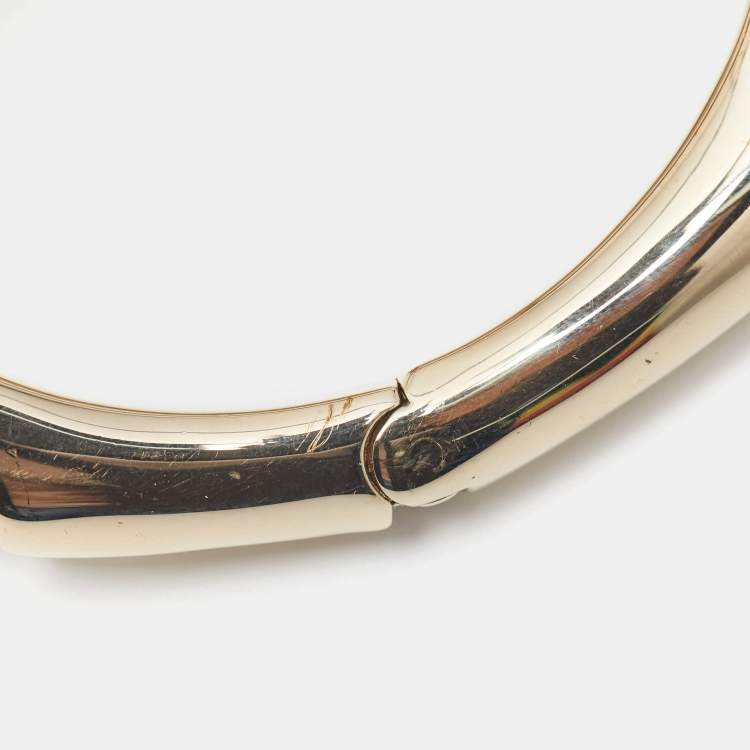 Pre Owned Roberto Cavalli Snake Resin Crystals Leather Gold Tone Bracelet 