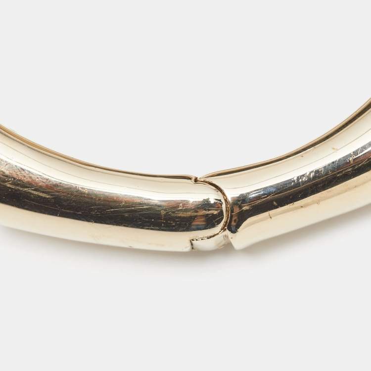 Pre Owned Roberto Cavalli Snake Resin Crystals Leather Gold Tone Bracelet 