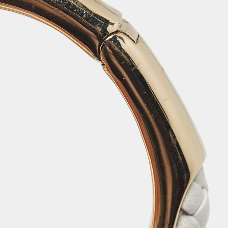 Pre Owned Roberto Cavalli Snake Resin Crystals Leather Gold Tone Bracelet 
