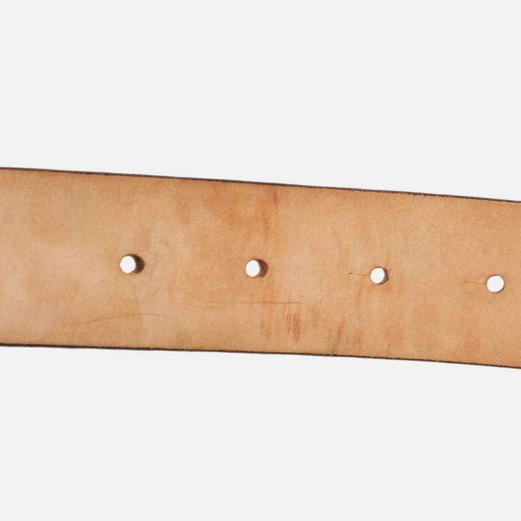 Pre Owned Roberto Cavalli Gold Leather Crystal Embellished Buckle Belt 100 CM