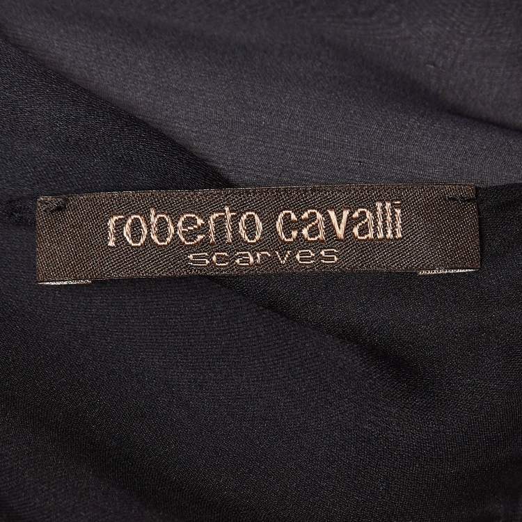 مملوكة مسبقًا Roberto Cavalli Black/Brown Animal Print Silk Scarf