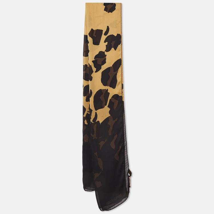 مملوكة مسبقًا Roberto Cavalli Black/Brown Animal Print Silk Scarf