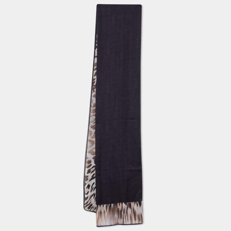 Pre Owned Roberto Cavalli Black Animal Print Silk Chiffon Stole
