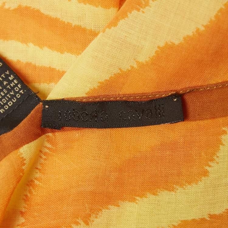 Pre Owned Roberto Cavalli Yellow Printed Cotton Square Scarf 