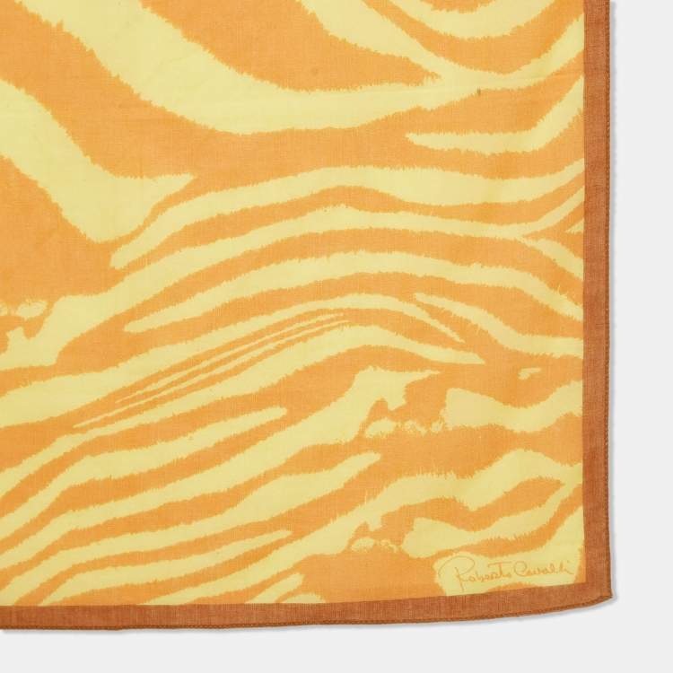 Pre Owned Roberto Cavalli Yellow Printed Cotton Square Scarf 