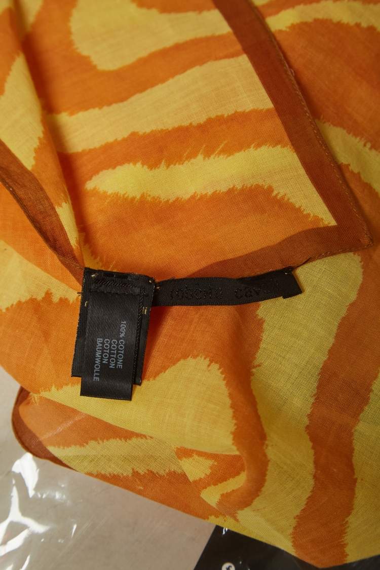 Pre Owned Roberto Cavalli Yellow Printed Cotton Square Scarf 