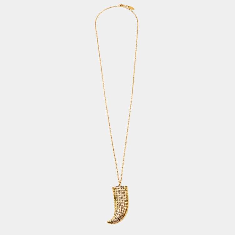 Pre Owned Roberto Cavalli Gold Tone Horn Pendant Long Necklace