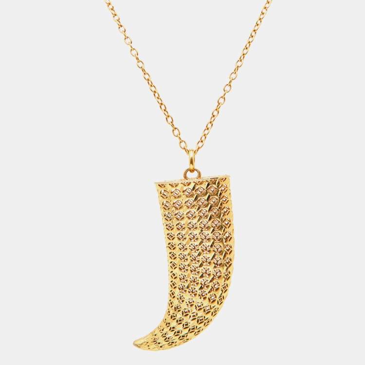 Pre Owned Roberto Cavalli Gold Tone Horn Pendant Long Necklace