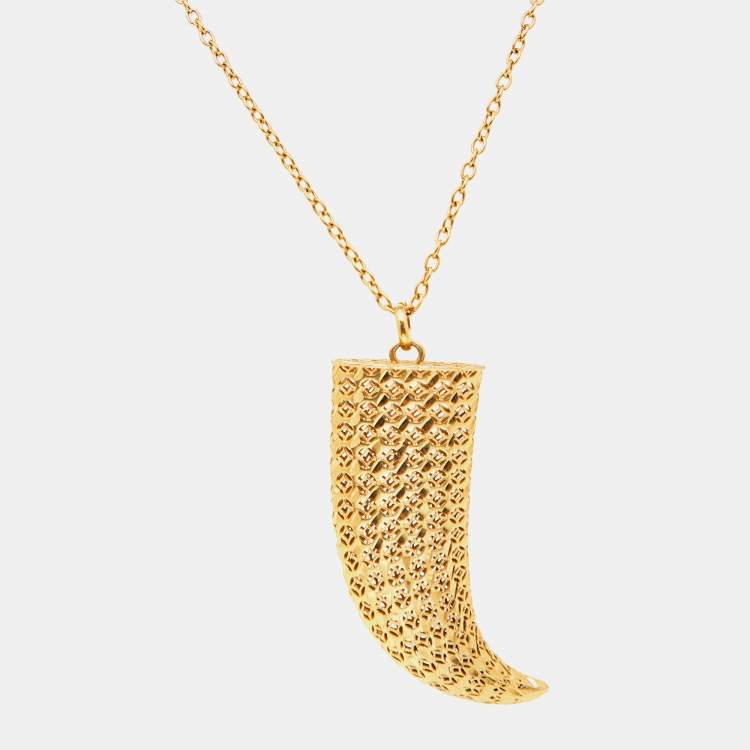 Pre Owned Roberto Cavalli Gold Tone Horn Pendant Long Necklace